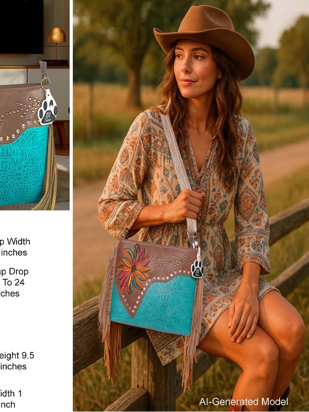 Western Fringe Crossbody Purse Flower Vegan Boho Bags Women Cowgirl Handbags - Picture 9 of 12